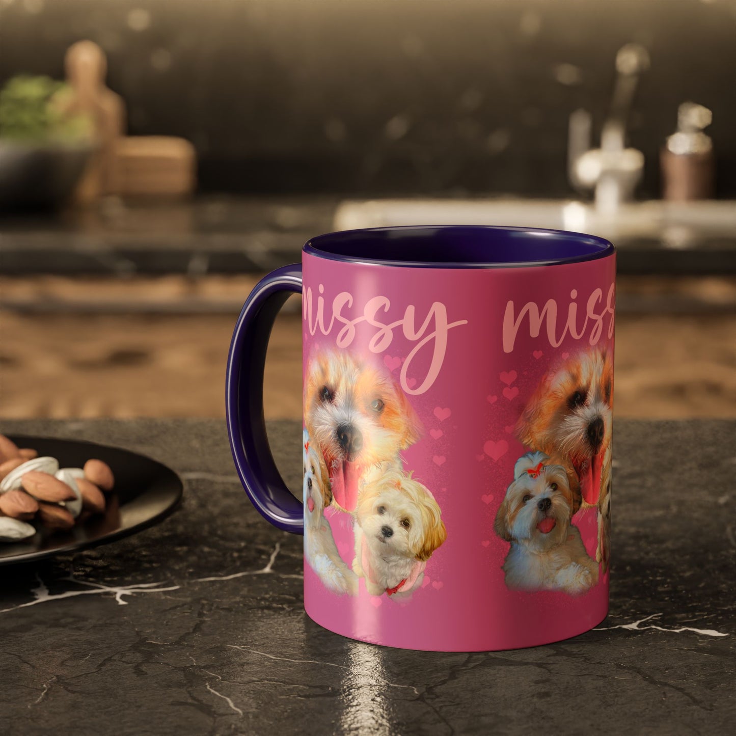 Personalized Dog Photo Mug — 'Missy' Pink Pet Collage Coffee Cup (11oz/15oz)