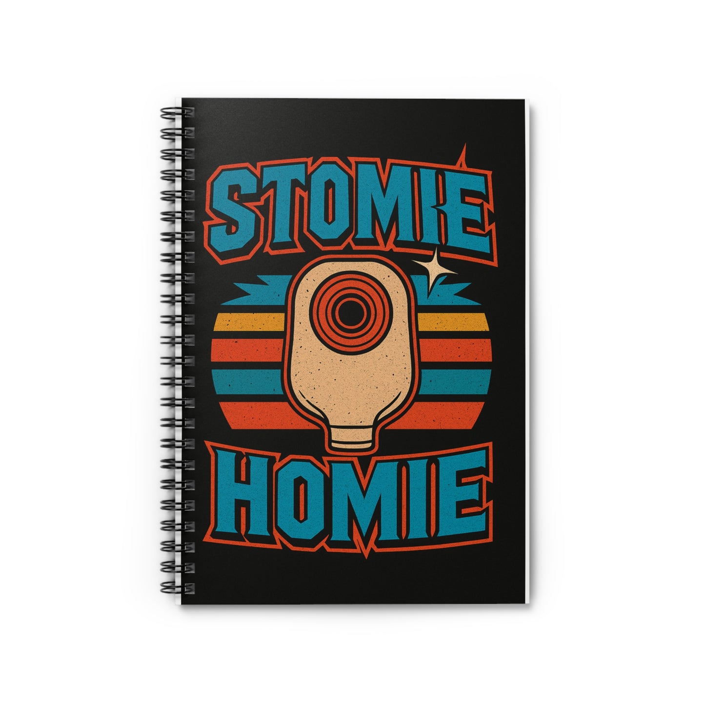 Stomie Homie Spiral Notebook – Funny Ostomy Support Journal, Retro Medical Pride Gift