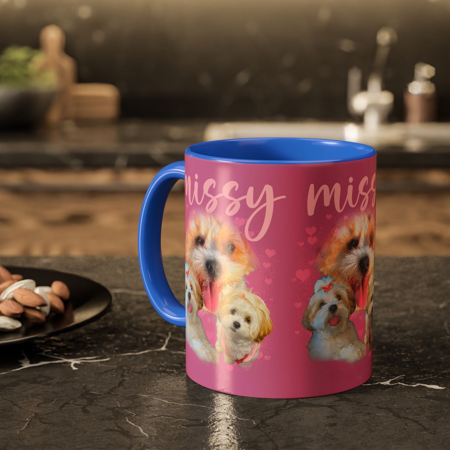 Personalized Dog Photo Mug — 'Missy' Pink Pet Collage Coffee Cup (11oz/15oz)
