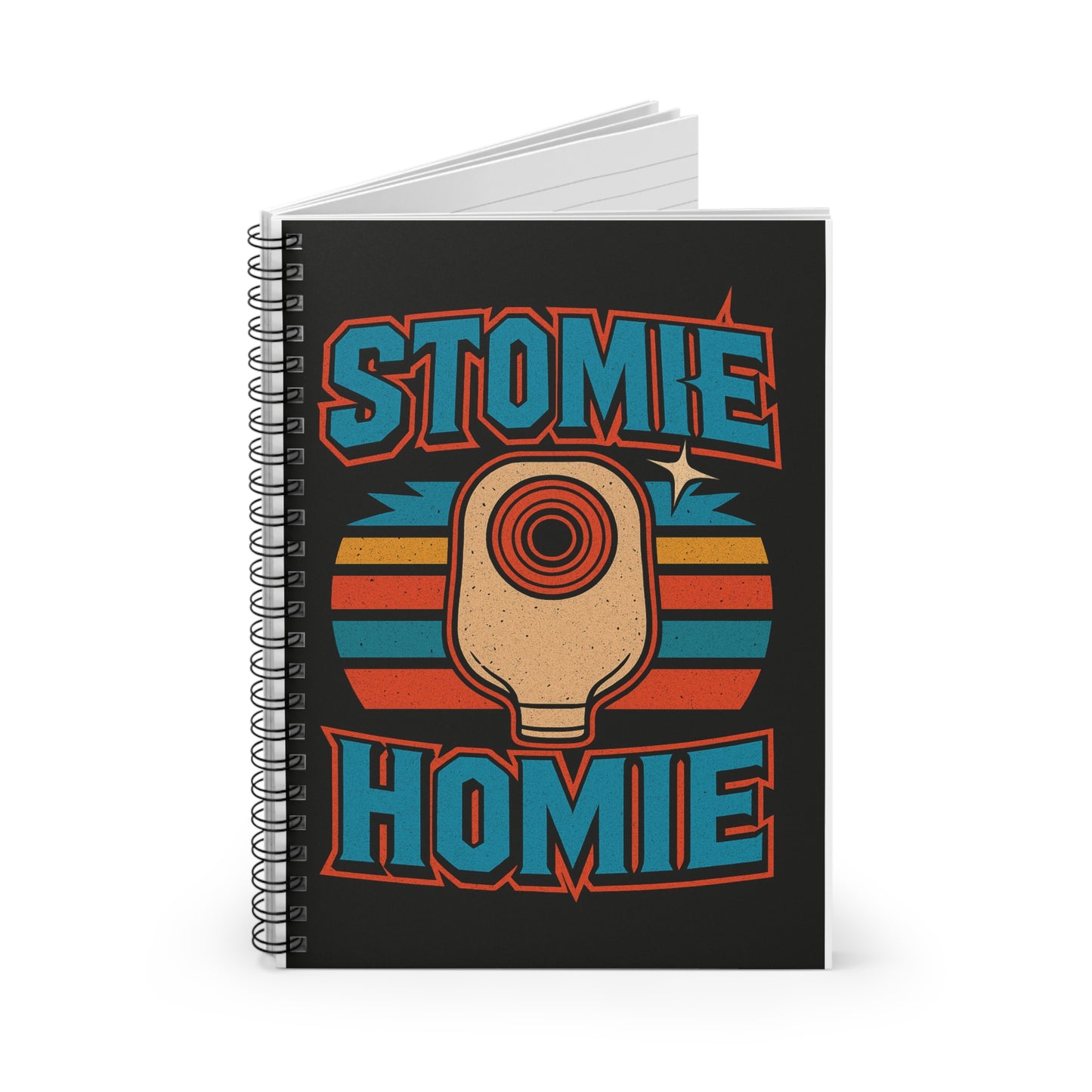 Stomie Homie Spiral Notebook – Funny Ostomy Support Journal, Retro Medical Pride Gift