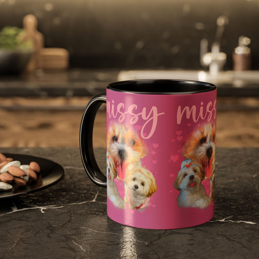 Personalized Dog Photo Mug — 'Missy' Pink Pet Collage Coffee Cup (11oz/15oz)